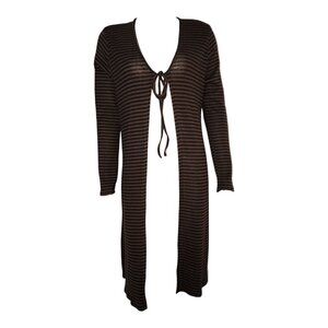 Thorn & Fable Hot Topic Sweater Cardigan Womens M Medium Brown Black Stripe NWT